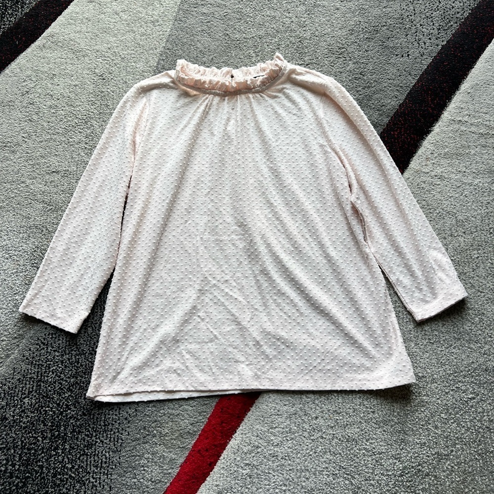 Ann Taylor Factory Soft Pink Ruffled Neck Top